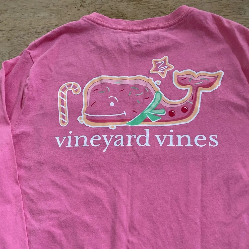 Vineyard Vines Girls’ Sz L (16) Cutty Pink‎ Cookie Whale Long Sleeve Pocket Tee